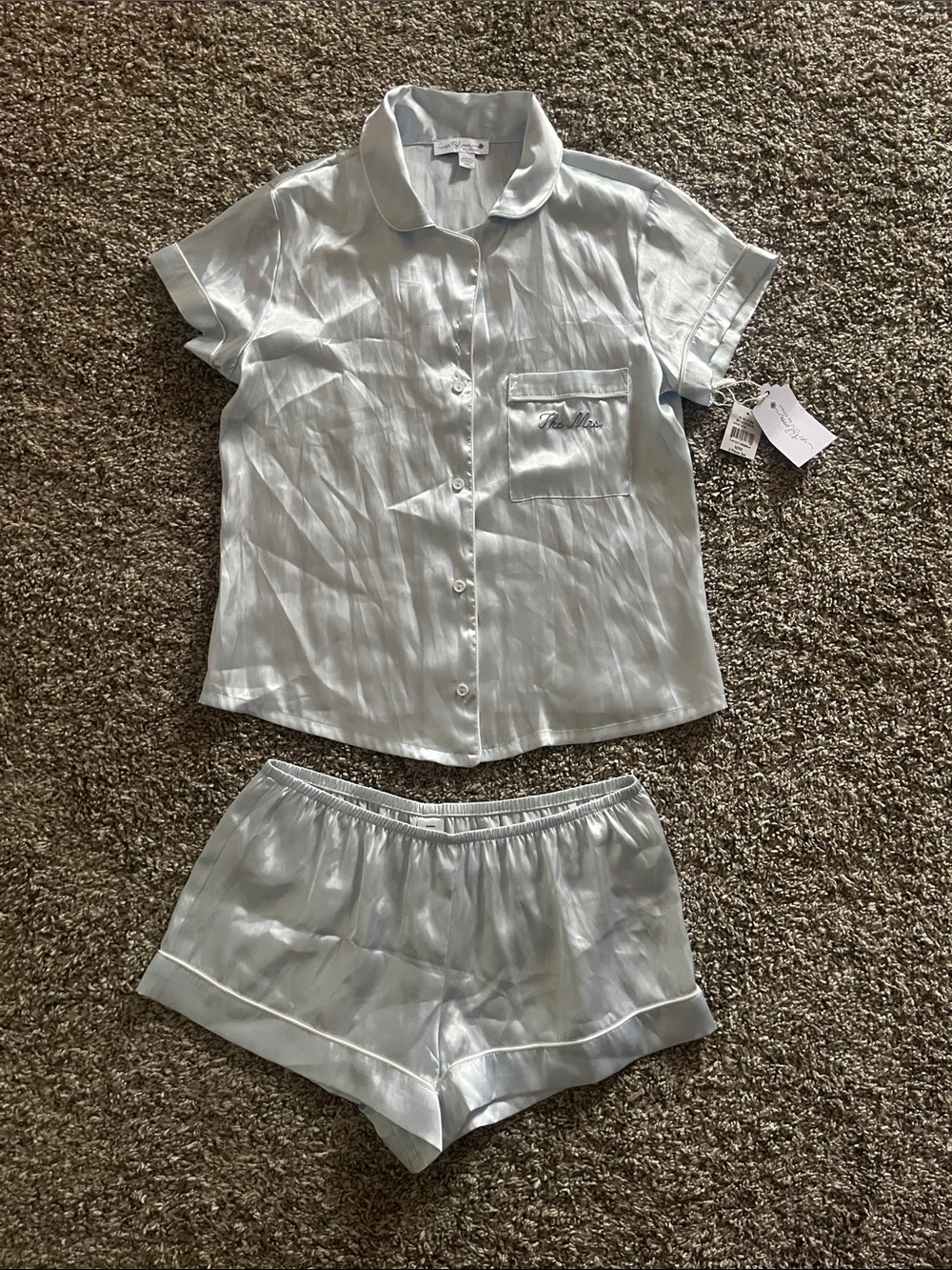 Silk-Feel Light Blue Women's Short Pajama Set